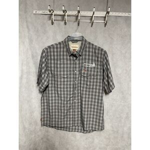 Simms Shirt Men Shirt L Gray Plaid‎ Fish Hike Outdoor Utility Performance Vented